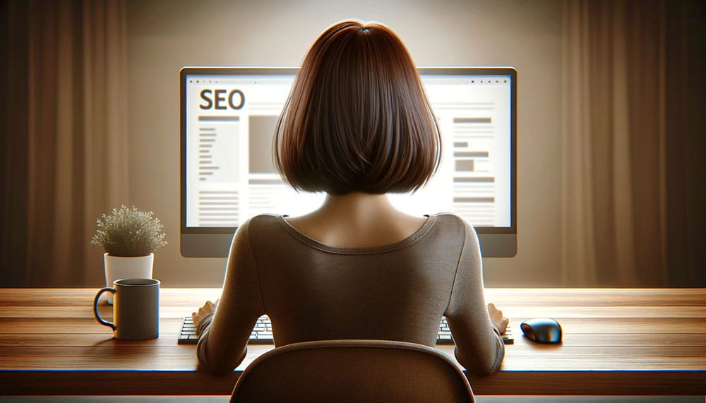 Kvinna framför dator (AI-genererad)