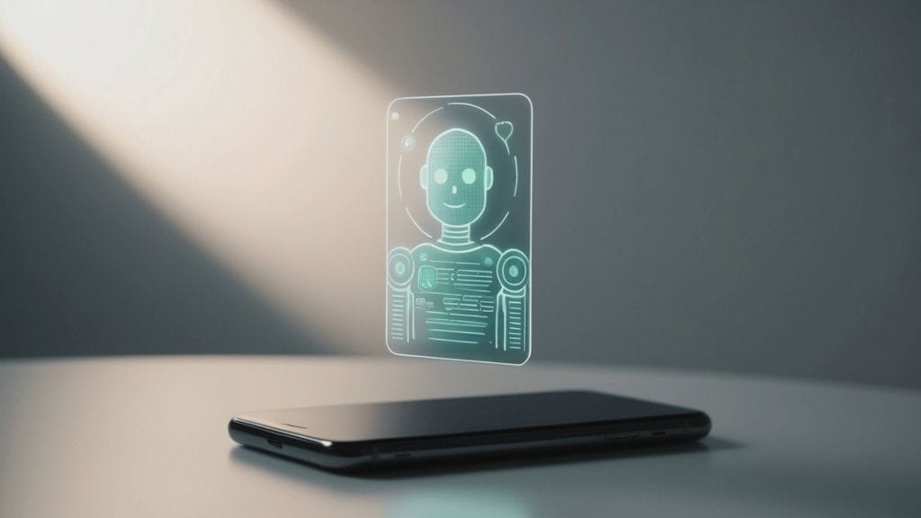 AI-robot i svävande skärmavbild symboliserar AI-sök